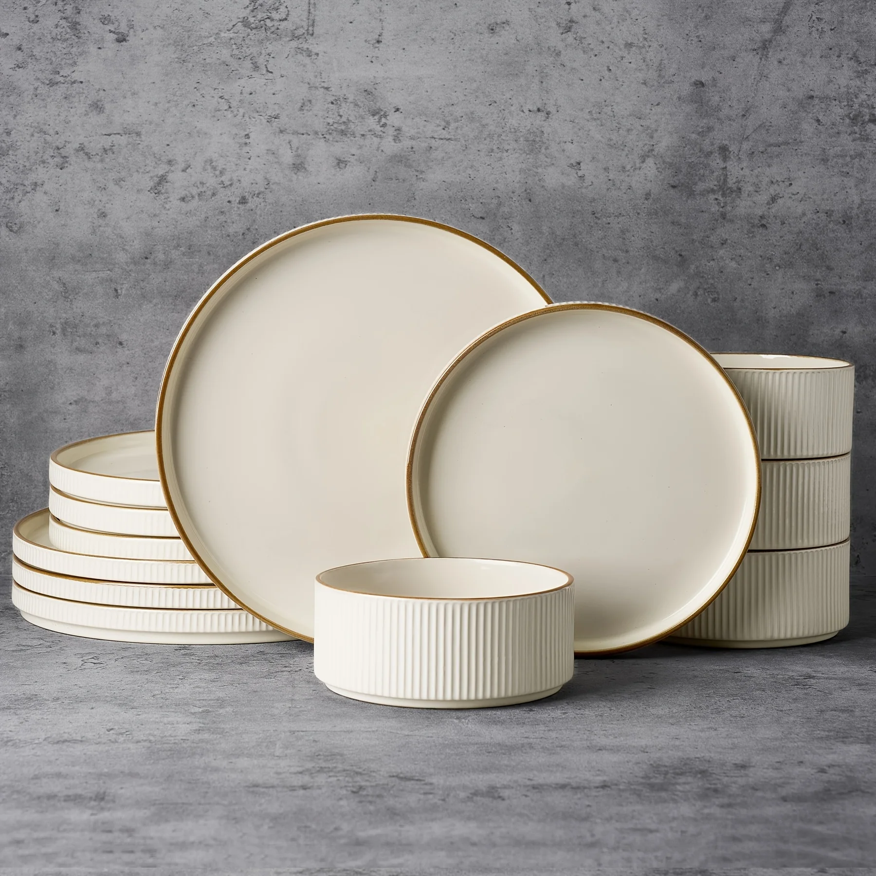 12-Piece Modern Stoneware Dinnerware Set for 4 – Cappuccino White Round Plates & Bowls, Microwave-Safe & Dishwasher-Safe, Ideal - view 3