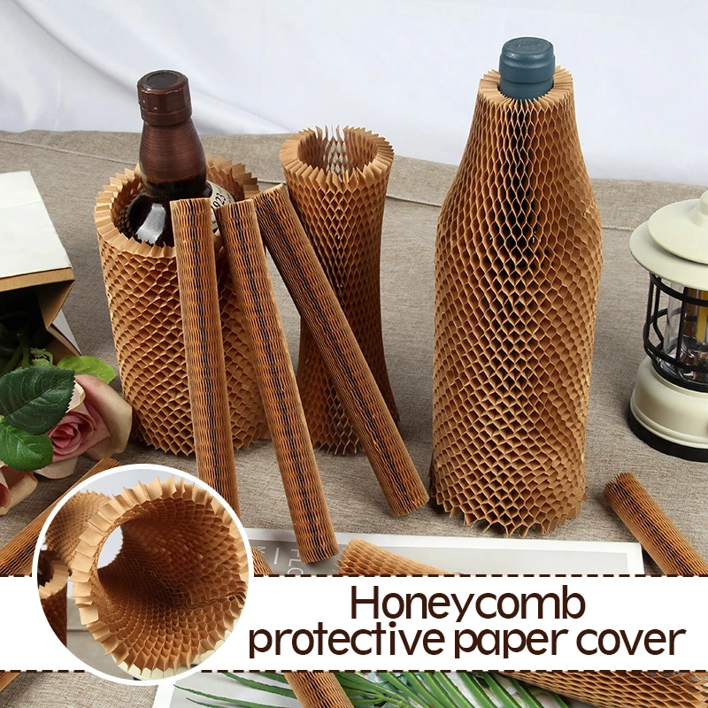 

3D Honeycomb Kraft Paper Bottle Cover Hollow Design Protective Sleeve for Wine Glass Shockproof Buffer Packaging Transport
