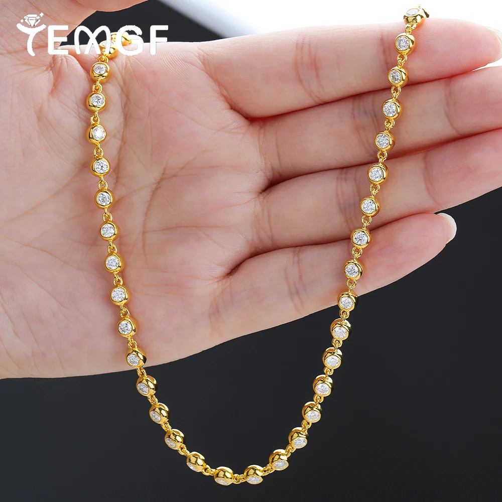 

TEMGF 3mm Moissanite Necklace 925 Silver Bubble Chain for Women Elegant Fashion Fine Jewelry Anniversary Gifts GRA Certification