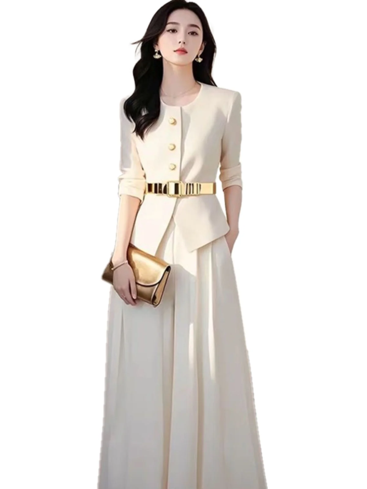 Fashionable Small Fragrance Style Women\'s Outerwear And Skirt Pants Two-Piece Set Spring Autumn New Arrival Polyester Fiber L...