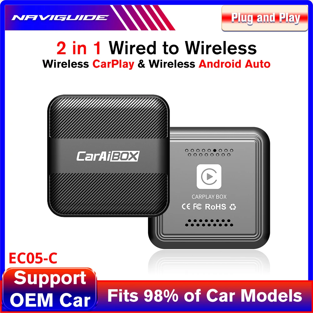 

EC05-C Car Play Box Wired To Wireless Carplay Android Auto Adapter Smart Ai Box Bluetooth WiFi Spotify Connect Smart USB Plug