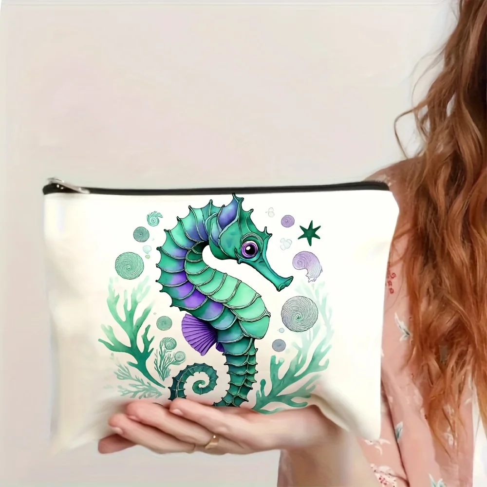 해마 패턴 화장품 가방 - 다기능 지퍼 파우치, 보석 보관 가방, 완벽한 여행용 지퍼 소형 보관 가방.