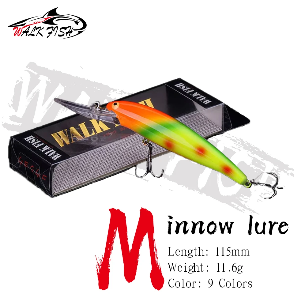 SPAZIERGANG FISCH 1PCS 115mm 11,6g Minnow Angeln Locken Harte Bionic Köder Weiß getönte Meer Bass Angeln werkzeuge Haken Für Angelgerät