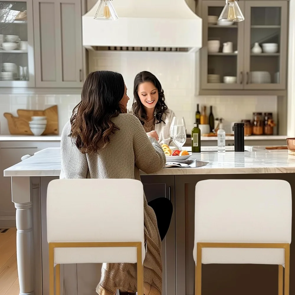 Barhocker-Set, 4er-Set, Weiß- und Gold-Barhocker mit Rückenlehne, Thekenhöhe 24 Zoll, Barhocker