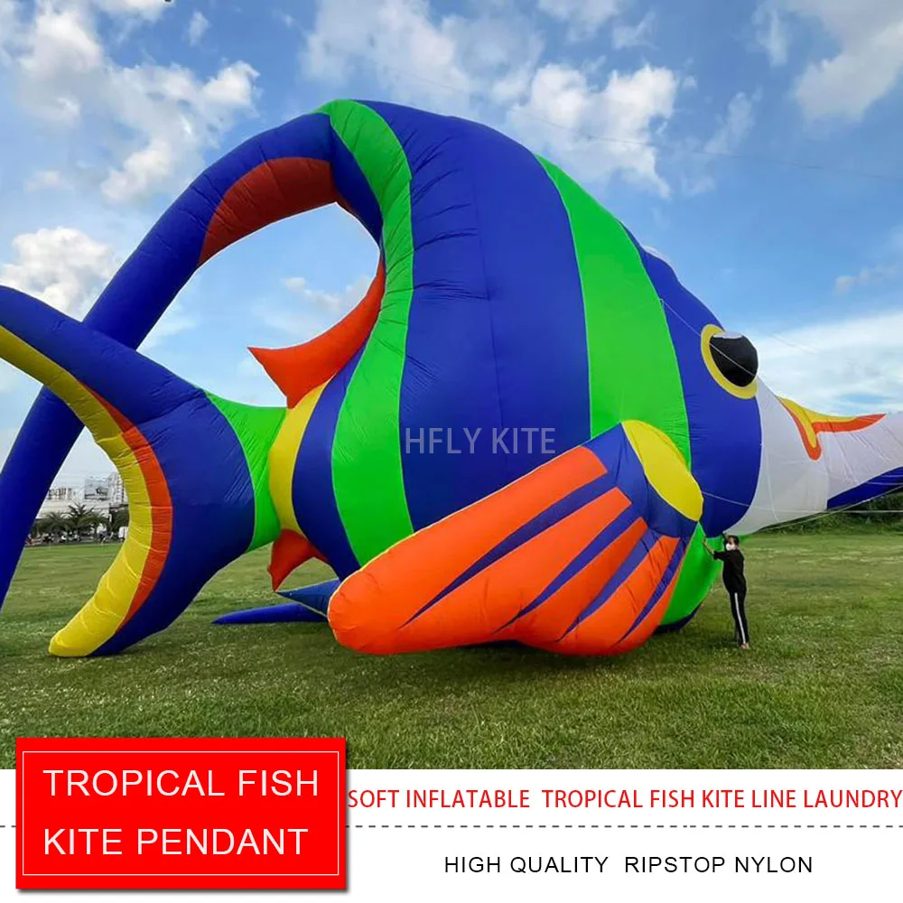 

HFLY, новый дизайн, большой 8/14/21 м, красочный тропический воздушный змей, стирка для взрослых, высокое качество, 40D нейлоновый кулон с рыбным змеем