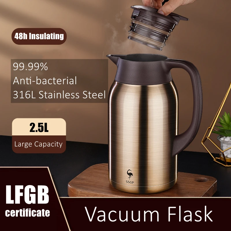 LFGB Certificated 316L Stainless Steel Liner Thermos Long Last 48 Hours Warm Keeping Restaurant Room 99.9% Anti-bacterial Kettle