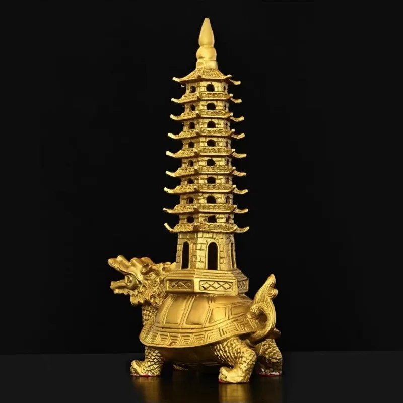 Brass , Dragon Turtle Ornament, Nine-Tier Wenchang Pagoda, Living Room, Study, Office, Hom