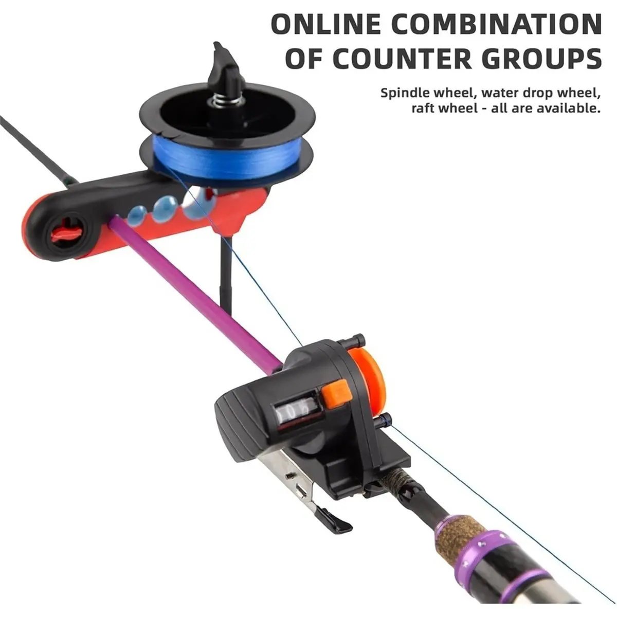 2PC Fishing Line Counter and Fishing Line Spooler Set, Universal Rod Clamp 4 Sizes Silicone-Protected Spooler