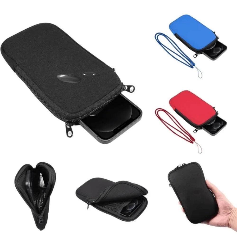 With Lanyard Mobile Phone Bag Neoprene Shockproof Mobile Phone Pouch Lightweight Solid Color Cellphone Storage Bag Phone Storage