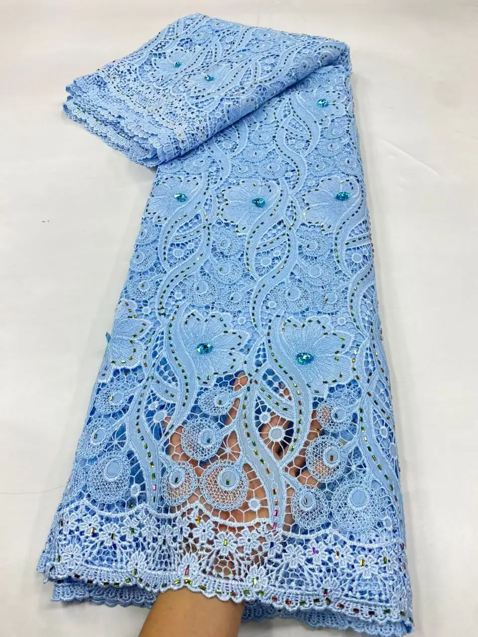 

African Nigerian Sequins Cotton Embroidery organza Lace Fabric, Tulle Wedding Party Dress, High Quality, 5Yards, 2025, JL532