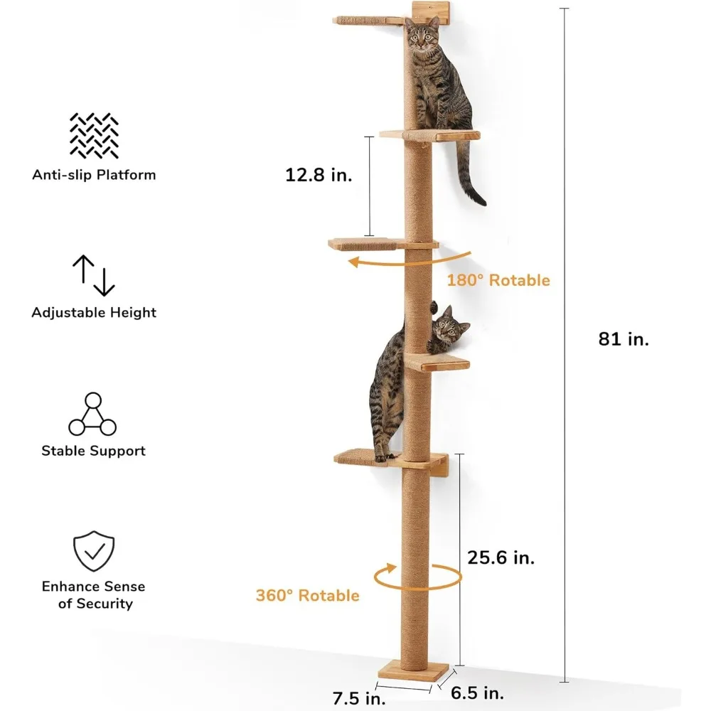 Imagem -03 - Fukumaru-árvore de Gato Alta Arranhador de Parede Torre de Piso a Teto de Camadas Prateleiras de Simulação Selvagem