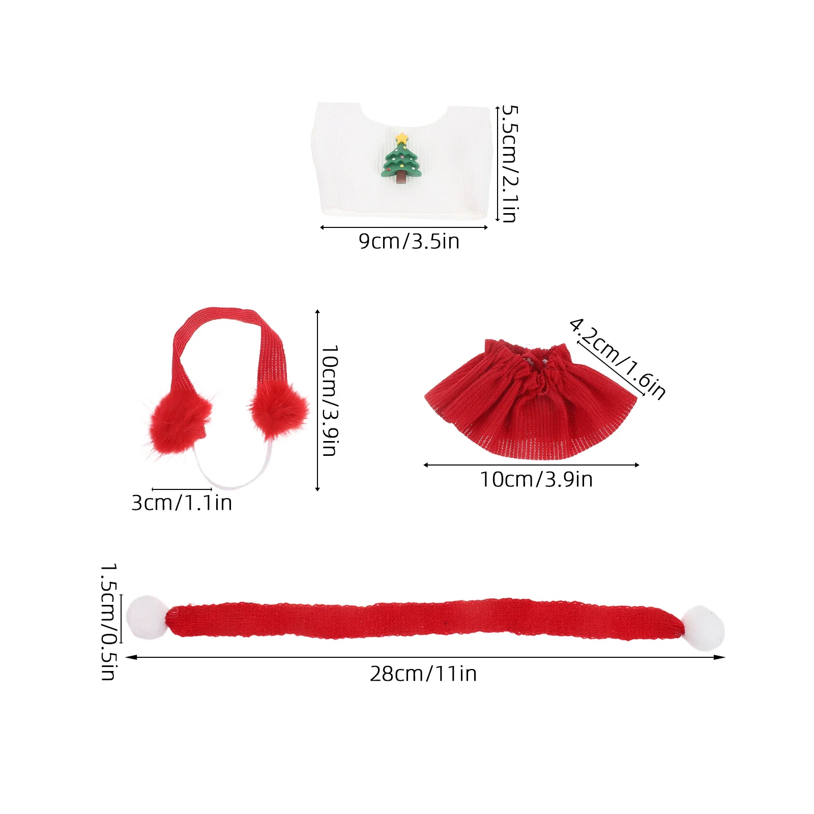 1セット1着の衣類パック、1歳、2歳、3歳用、赤いサンタスカート、ニットセーター、イヤーマフ、スカーフ、冬の衣装、ごっこ遊び、ホリデー用