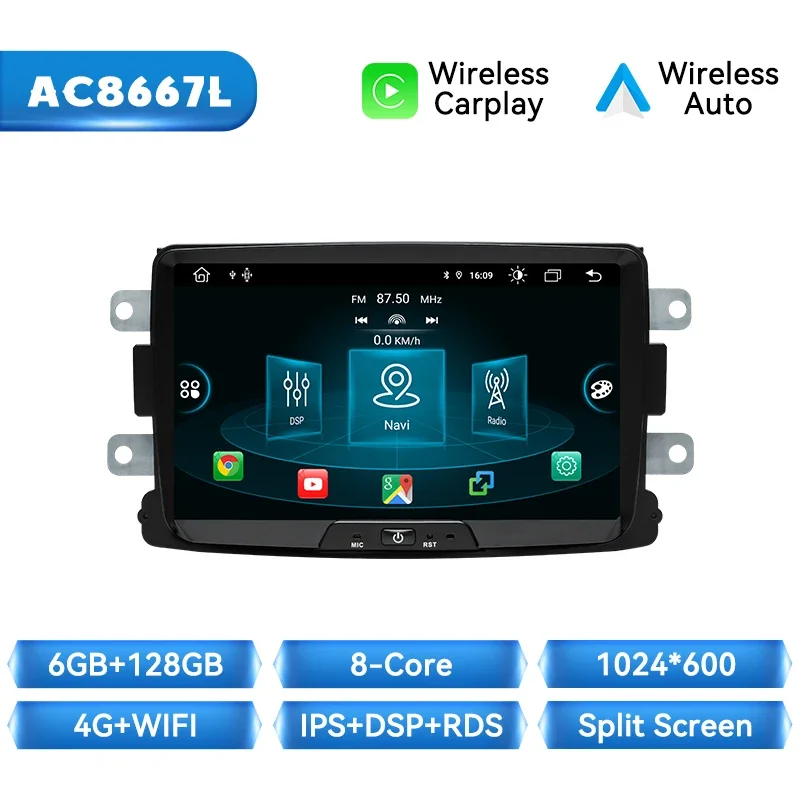 Android Draadloze Carplay Auto Radio Speler Voor Dacia Lodgy Logan Duster Sandero Renault Captur/Lada/Xray 128Gb Gps Multimedia