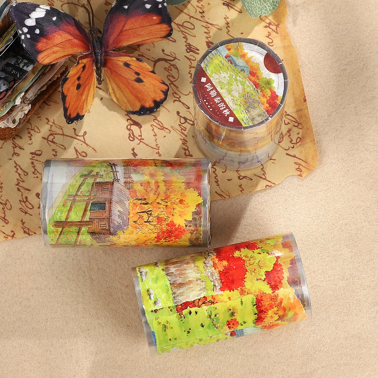 70 مللي متر * 5 متر الخريف في سلسلة ألتاي خمر حقل شجرة المشهد PET الشريط الإبداعية لتقوم بها بنفسك مجلة المواد الكولاج القرطاسية