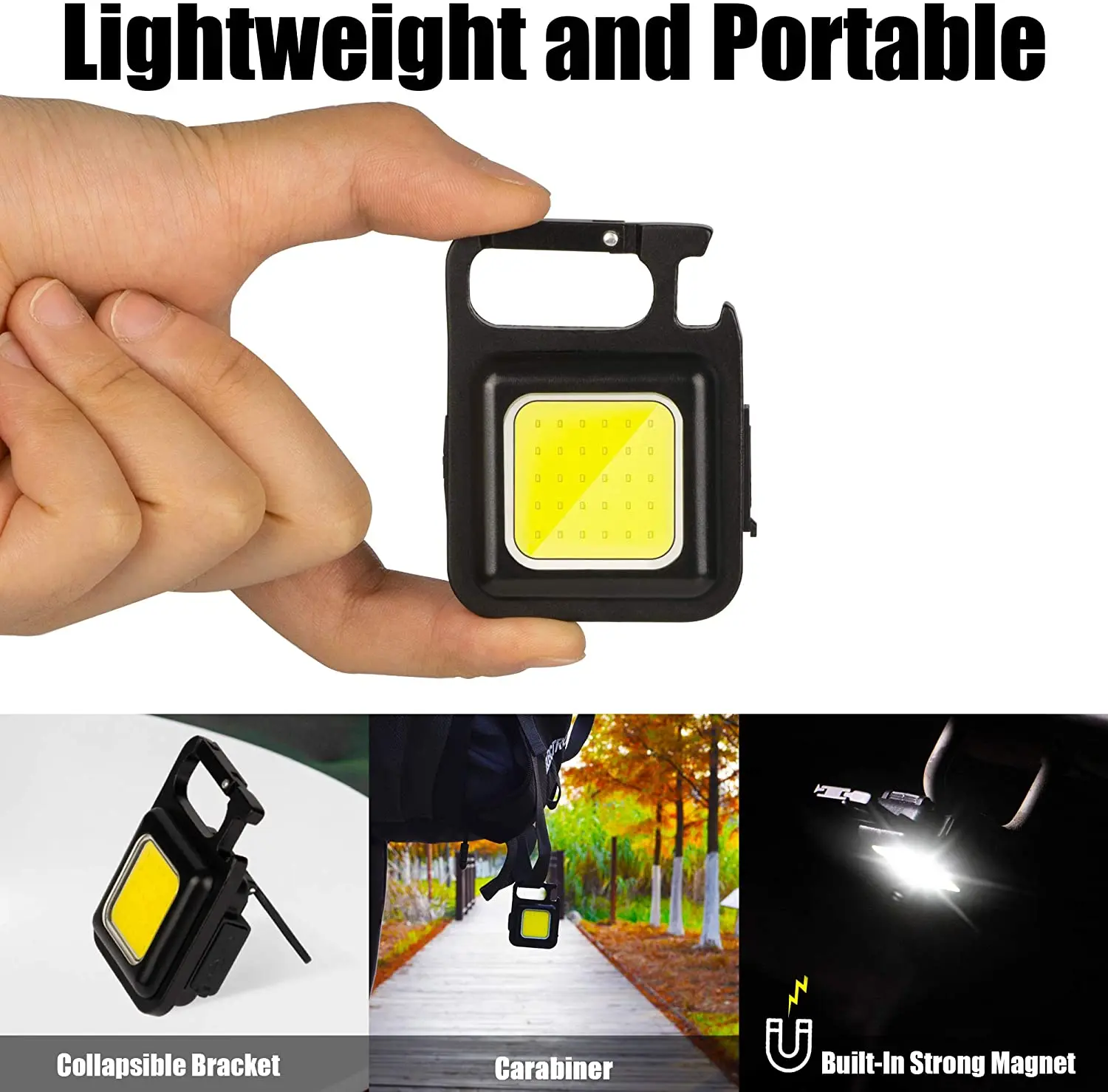 Small LED Flashlight COB Rechargeable Keychain Mini Flashlight Portable Pocket Light with Bottle Opener Magnet Base for Camping