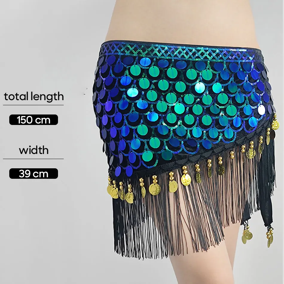 Belly Dance Hip Scarf Beads Sequins Fish Scales Tassels Waist Chain Dancing Belt For Adult Stage Performance Halloween Props