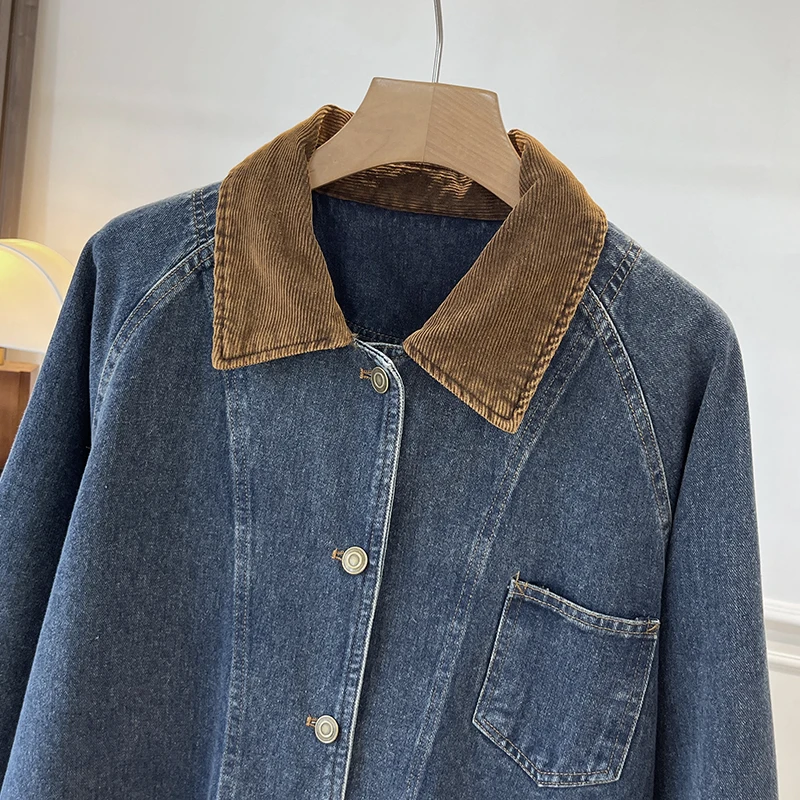 Chaqueta de Trabajo de Pana para Mujer, con un Solo Botón, Manga con Solapa, Cuello Csero, Estilo Casual, Hoada, de Tela...