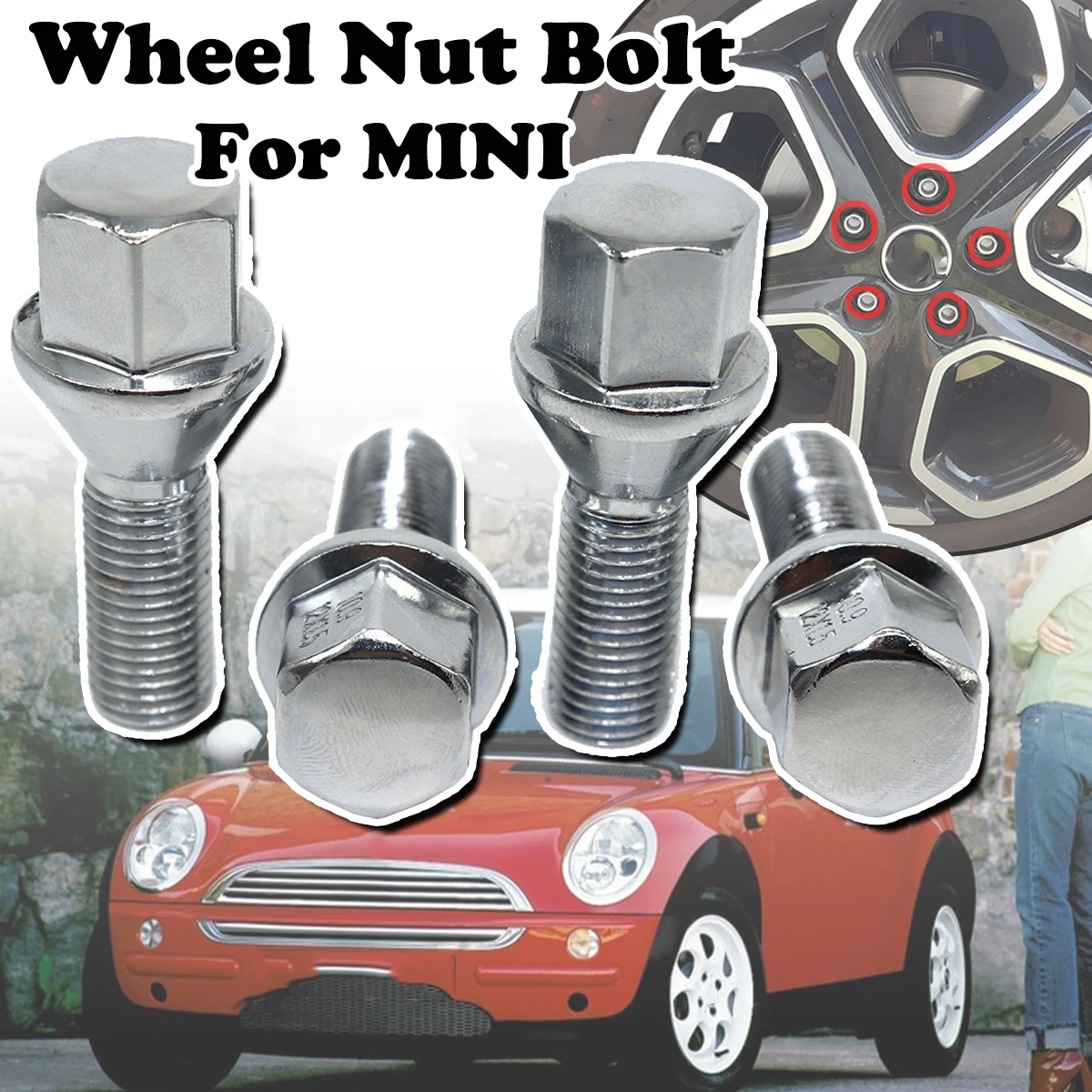

4pcs/5pcs Car Wheel Tyre Nut Stud Lug Bolt Screw Replacement Longer For MINI R50 R53 R52 R55 R56 R57 Cooper/Cooper S /One D/One