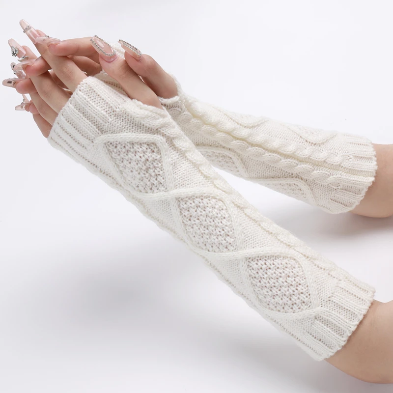 

Fashion Casual Long Warm Fingerless Gloves Autumn Winter Outdoor Knitted Arm Sleeves Girls Solid Color Mitten