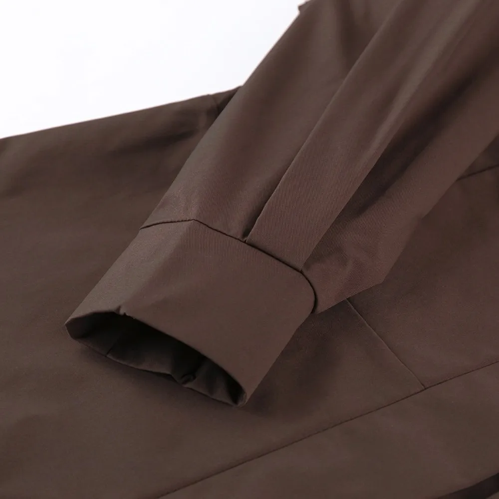 New High Collar Coat Jacket Waist Tie Long Sleeve Tunic Top Relax Fit Peplum Hem Outer Wear Fall Style