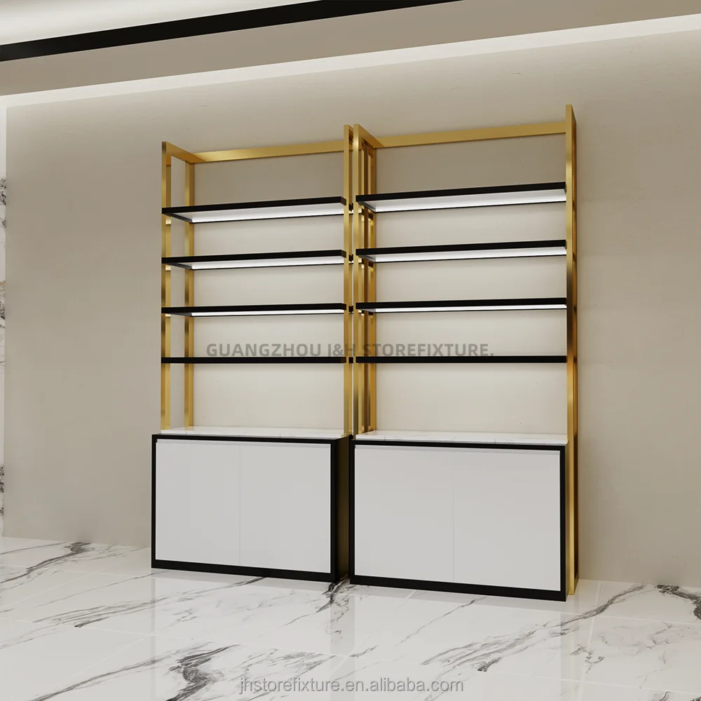 Desain Dekorasi Toko Parfum Gaya Klasik Mengkilap, Rak Display Parfum Kustom, Meja Counter Kabinet, Rak Display Parfum