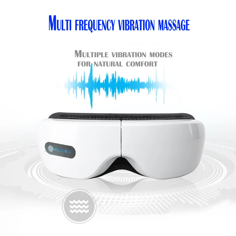 Masajeador ocular inteligente 6D, instrumento de vibración para el cuidado de los ojos, compresa caliente, gafas de masaje ocular Bluetooth, bolsa para fatiga y arrugas