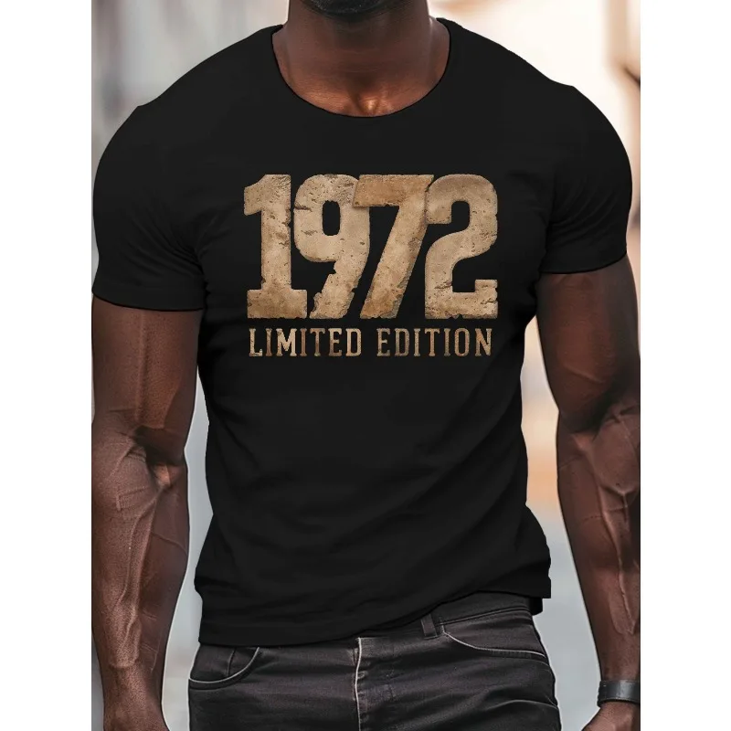2026 Summer New Men's 1972 Personalized Printed T-shirt Machine Washable Comfortable Loose T-shirt Lightweight Breathable