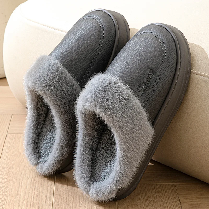 

New Big Size 50 51 Winter Waterproof Warm Home Slippers EVA Thick Sole Flats Men Floor Slides Platform Furry Shoes Plush Slipper