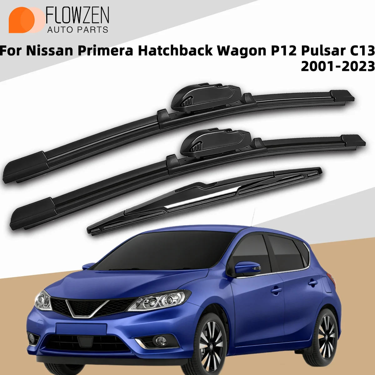 

Комплект из 3-х передних и задних щеток стеклоочистителя для Nissan Primera Hatchback Wagon P12 Pulsar C13 2001-2023: Премиум-качество, бесшумные, без разводов