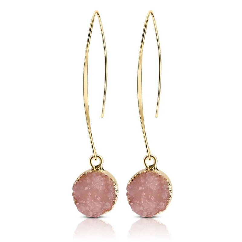 

Original handmade DIY earrings imitation mineral copper ear hook circular pendant crystal cluster resin retro earrings