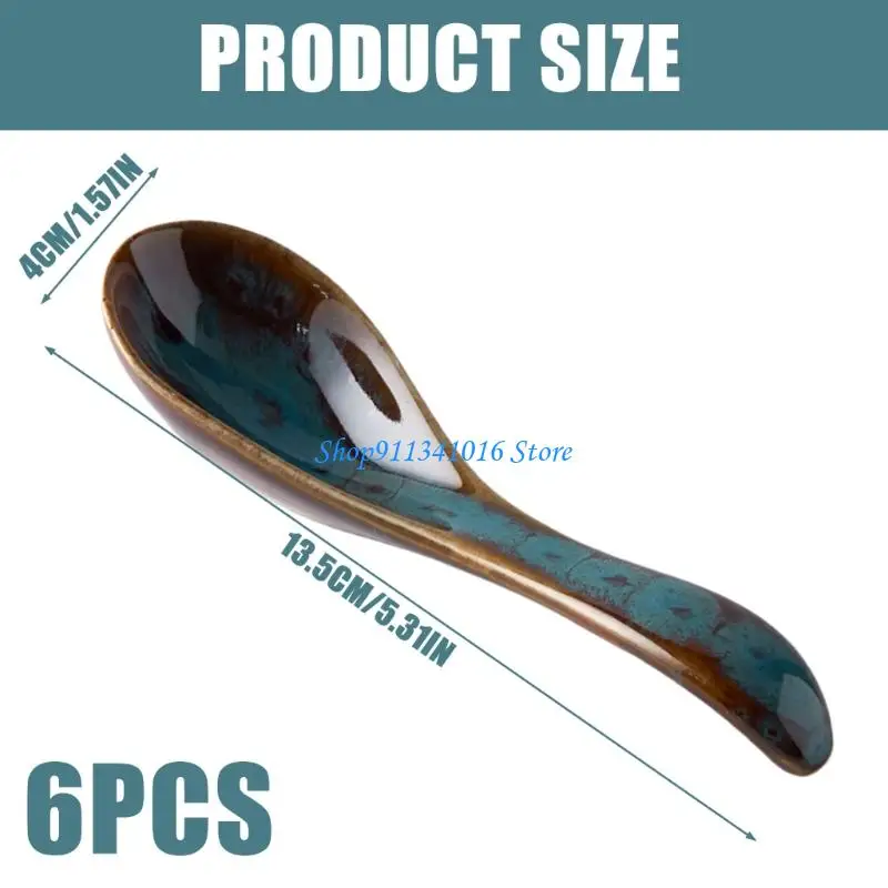 Pack of 6 Ceramic Soup Spoons With Unique Glazes Art and Ergonomic Comfortable Grip for Enhancing Dining Experience