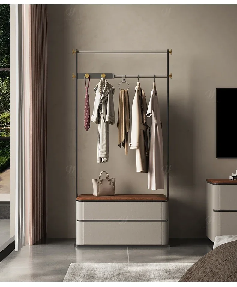 

Minimalist light luxury coat rack walnut solid wood stainless steel hanger bedroom floor high-end Italian style
