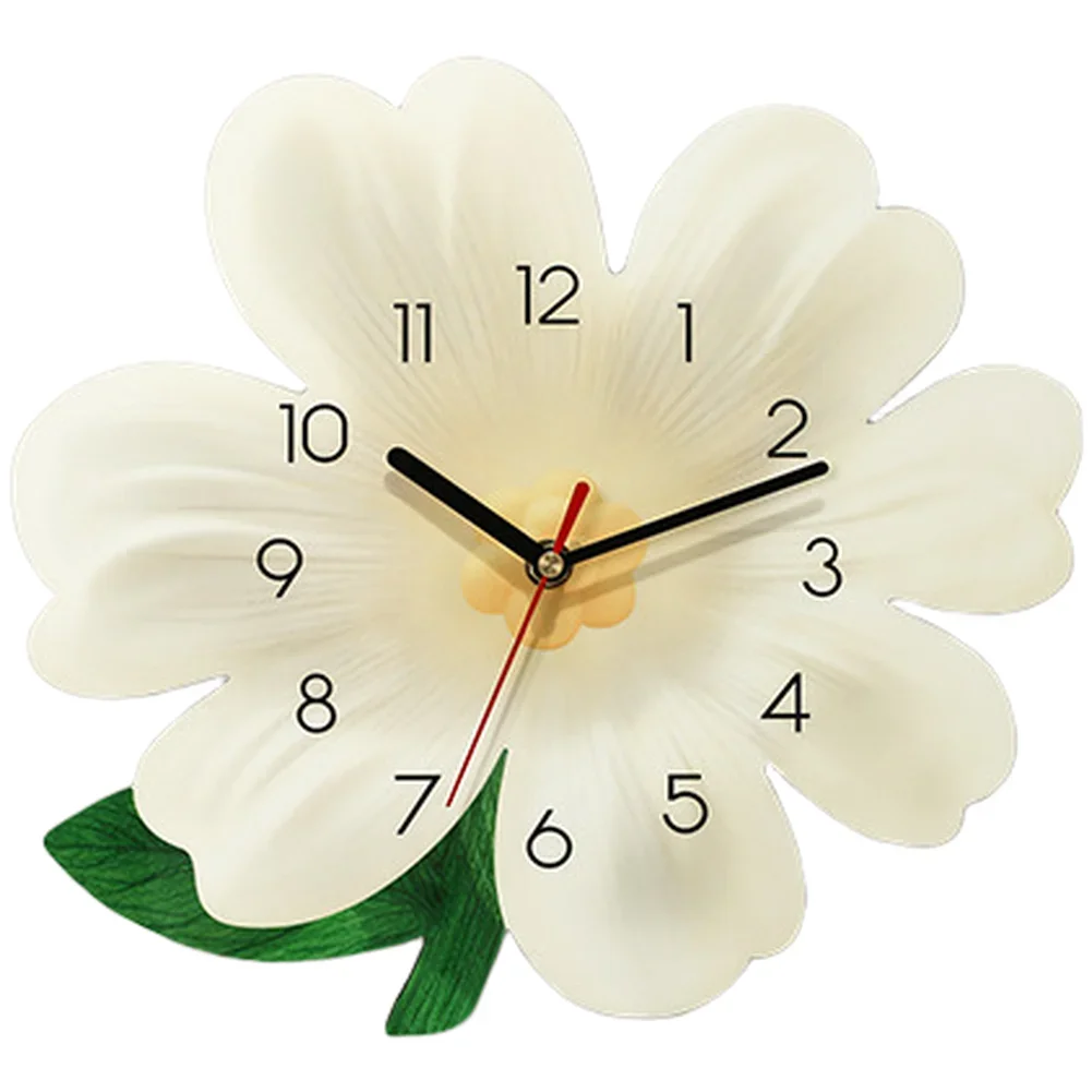 Quiet Sweep Second Hand Clock Flower Wall Clock Floral Wall Decor White Silent Quartz Clock Quiet Sweep Movement