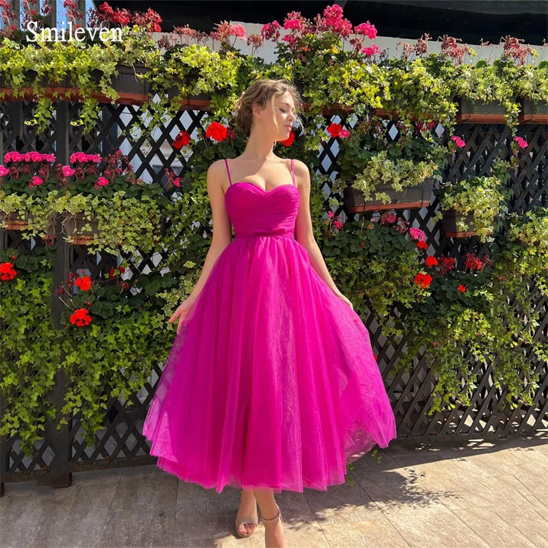 

Smileven Short A Line Prom Dress Spaghetti Strap Sweetheart Evening Dresses Sleeveless Tea Length Formal Party Gowns Customized