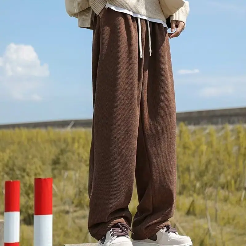 루즈한 스트레이트 튜브 남성 의류, 캐주얼 코듀로이 심플 올 매치 한국 트렌드 캐주얼 바지, 가을 겨울 가을 트렌디