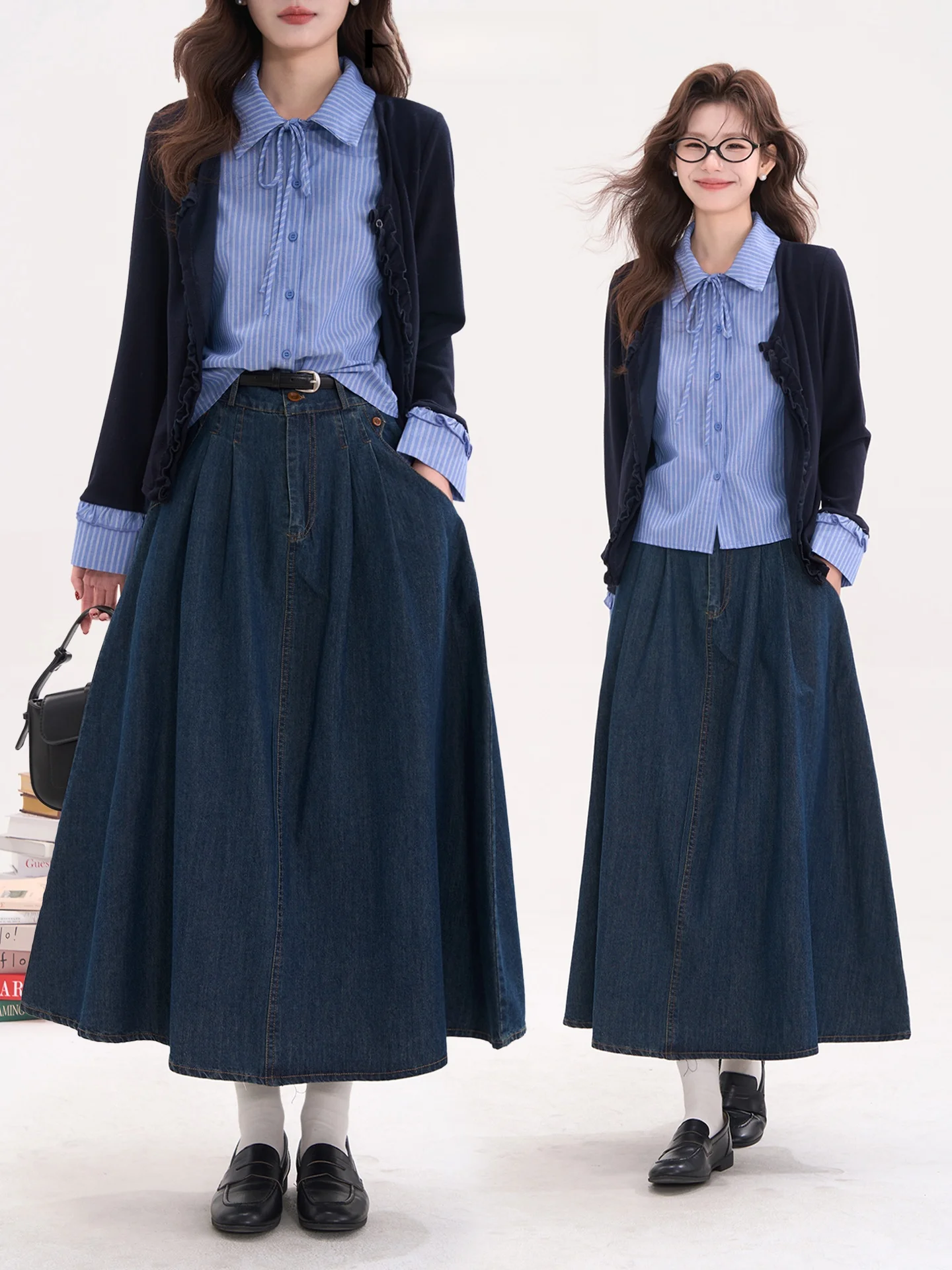 

Юбка миди А-силуэта с высокой талией, ретро-деним, женская, весна-лето, с цветочным узором, серия Spring Dance, смесь хлопка и полиэстера