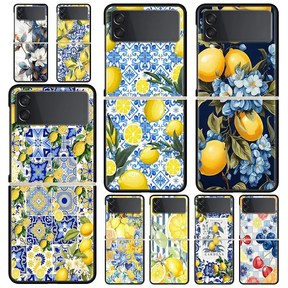 Phone Case for Samsung Galaxy Z Flip 3 4 5 6 7 Folding Shell For Samsung Z Flip4 Flip5 PC Hard Cover Summer Fruits Lemon Print