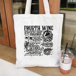 Vintage Fourth Wing Tote Bag Dragon Rider Basgiath War College Women Tote Bags Empyrean Series Fantasy SJM Bookish travel Bag
