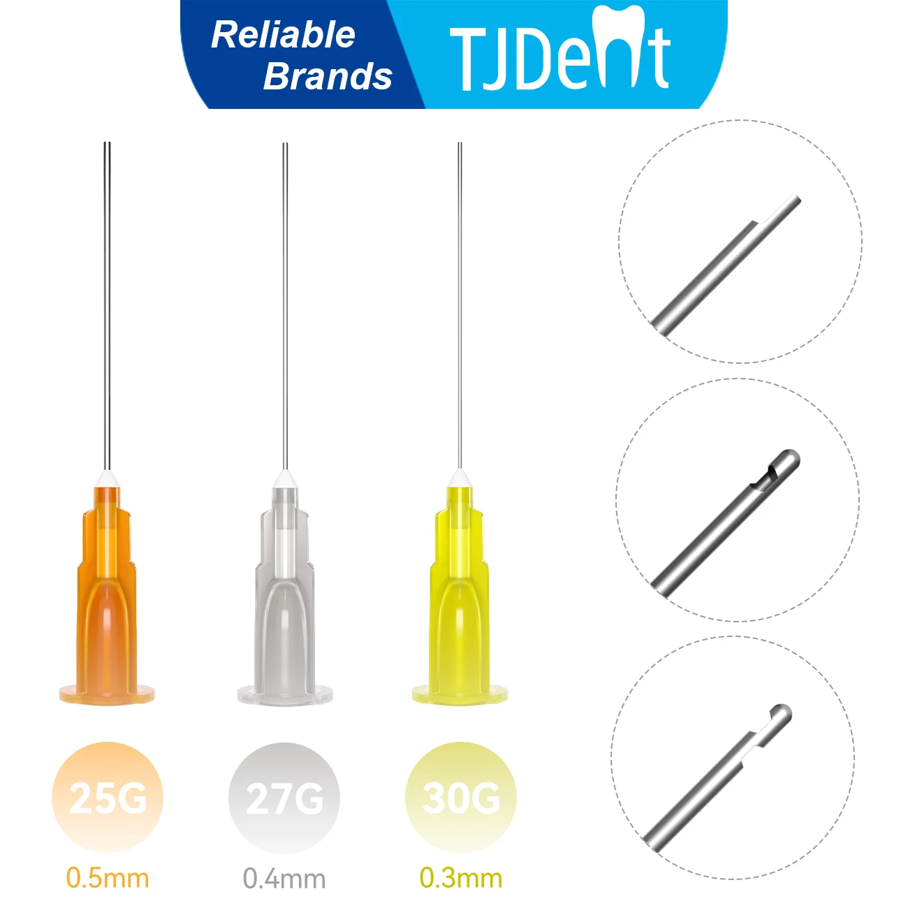 TJDent 100pcs/bag Dental Endo Irrigation Root Canal Washing Needle Tips Dentistry Oral Care Tooth Cleaning Tool 25mm 25G/27G/30G