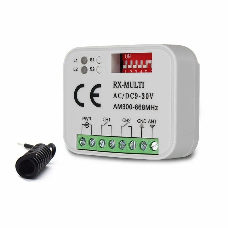 

Multifrequecy 300-868Mhz Universal 2 Channel 9-30V Smart Accsesories Rolling&Fixed Code Garage Door Remote Receiver