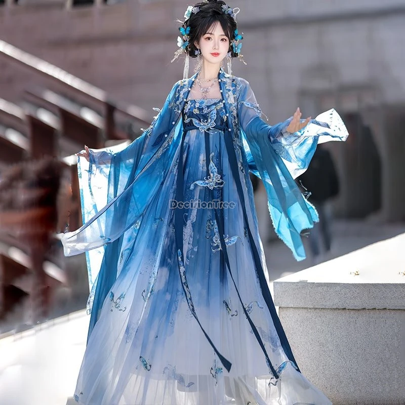 

2024 chinese tang dynasty hanfu improved embroidery chest-length fairy pleated skirt female elegant loose style summer hanfu b88