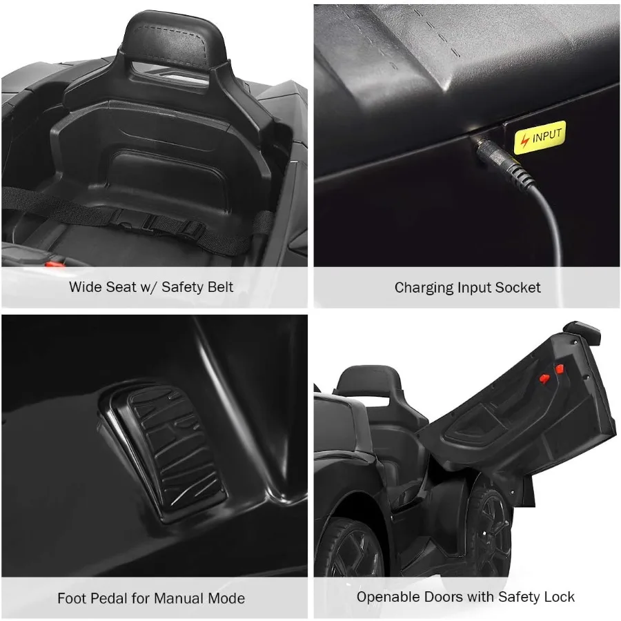 12Vバッテリー駆動の電動乗用玩具車、手動・リモコンモード、LEDライト、ホーン、音楽、MP3、USB、TFカード、3段階速度調整機能付き