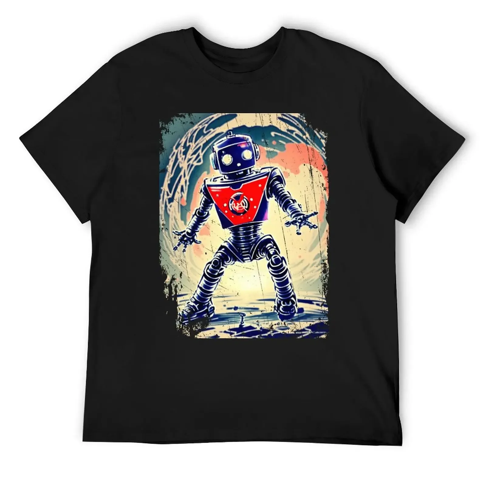 

Retro Robot, used look and old school, scifi T-Shirt summer tops vintage t shirts cute clothes t shirts for men cotton