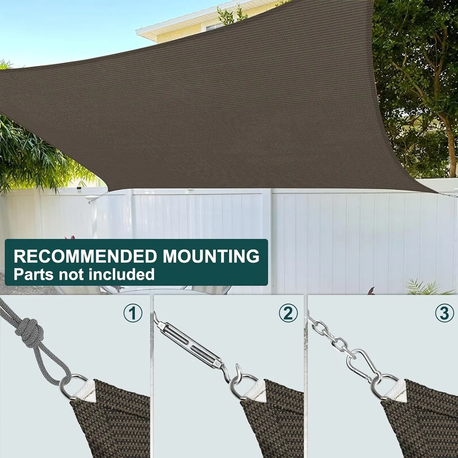 16'X16'X22.6' Triangel Shade Cloth, Brown Shade Mesh, Triangle Shade Sail, HDPE