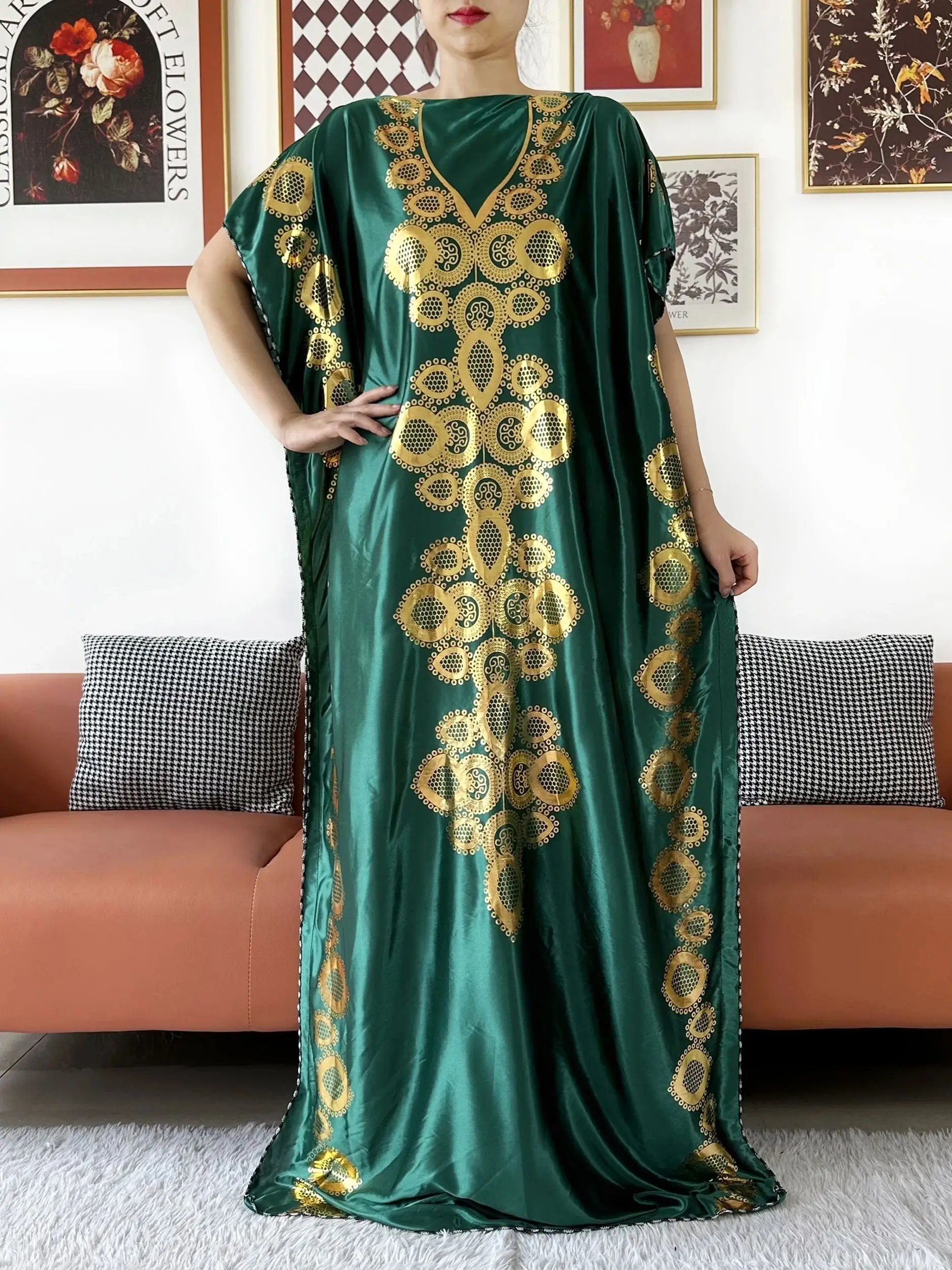 2025 New Summer Short Sleeve Robe Loose Lady Dress Oiled Cloth Gold Stamping Boubou Maxi Islam Women African Abaya Clothing - Image 5