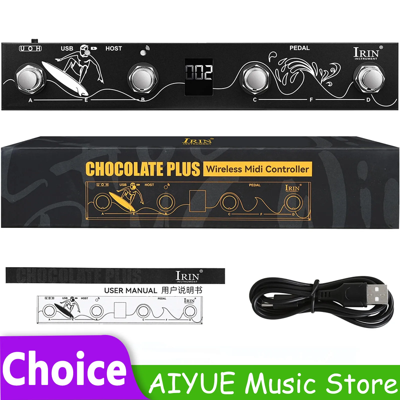 IRIN Chocolate Plus Wireless MIDI Controller Pro Keyboard Instrument 4 Buttons Foot switch Supports MIDI Host Interface M-VAVE
