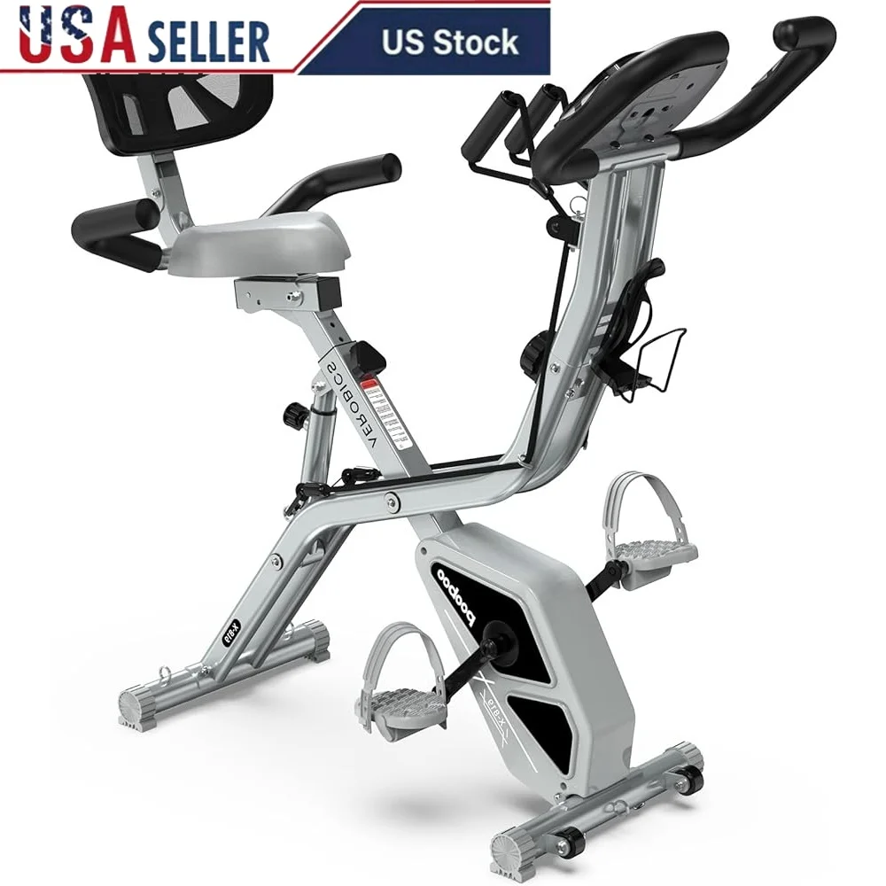 

Folding Exercise Bike Magnetic Resistance Indoor Cycling X-Bike 4 in 1 Fitness Stationary Bike with Adjustable Seat Monitor and