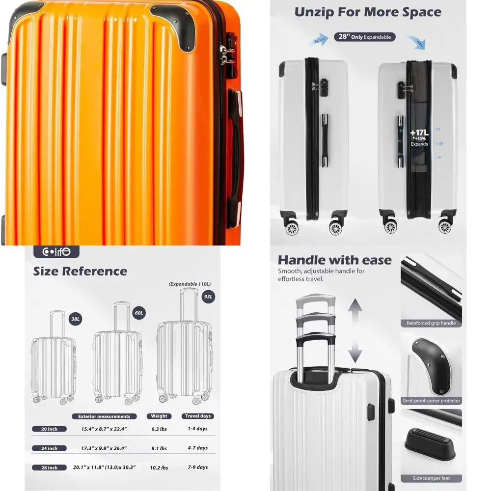 

Expandable 28 Suitcase PC+ABS Spinner 20 24 28 Carry-On Luggage in Orange