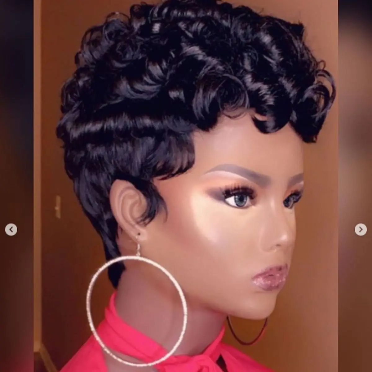 Black Short Curly Cute Hair Synthetic Cheap Styles Finger Waves Elegant Charming Wig For Summer Pretty Designs For Women