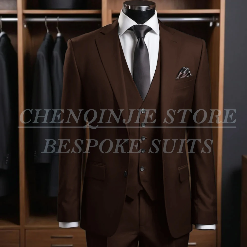 Luxury Black Men's Suits Single Breasted Notch Lapel Slim Fit Male Clothing Customized 3 Piece Jacket Pants Vest Costume Homme - Image 2